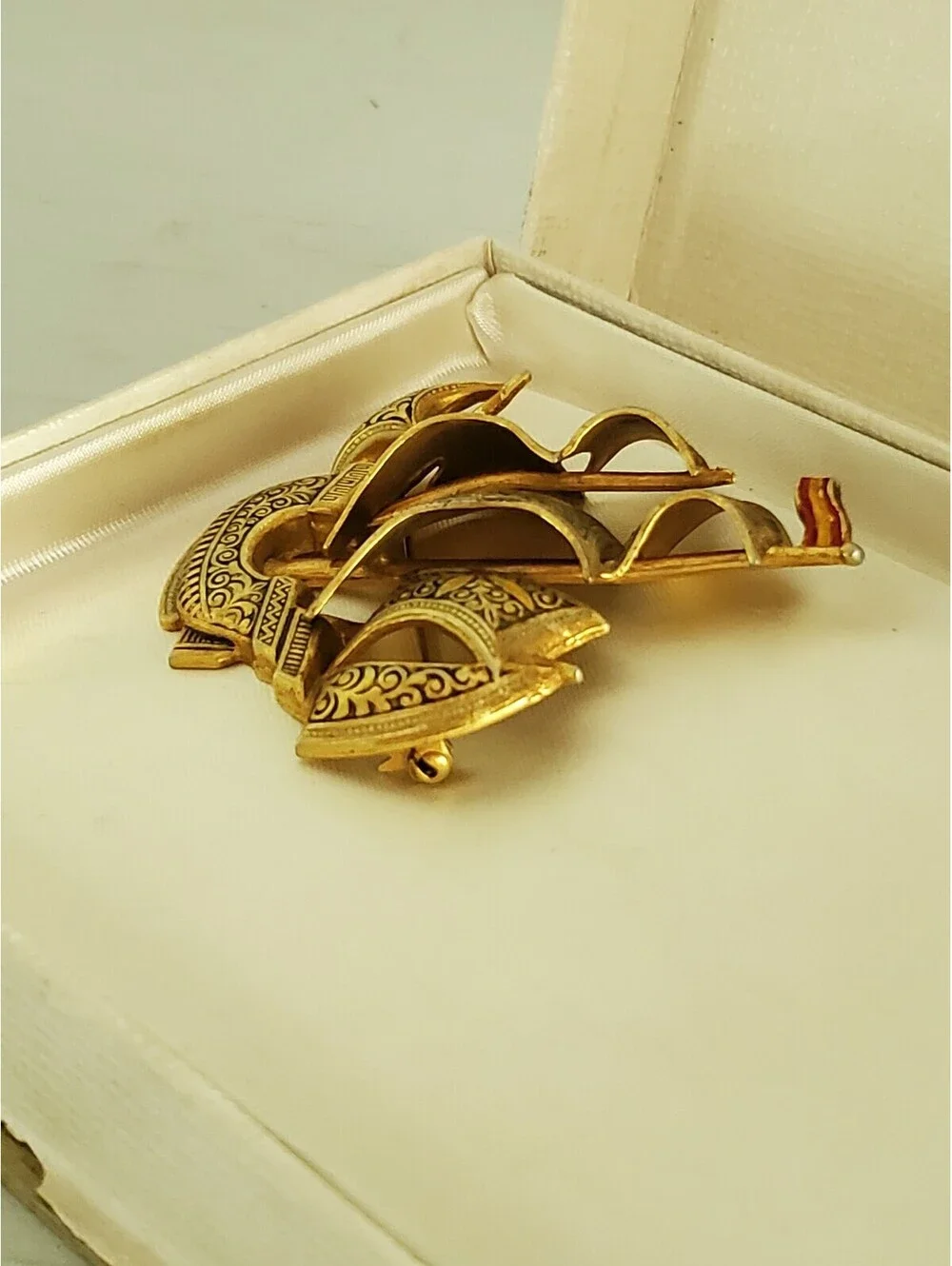 Vintage Spanish Damascene Sailor's Ship Brooch Pin